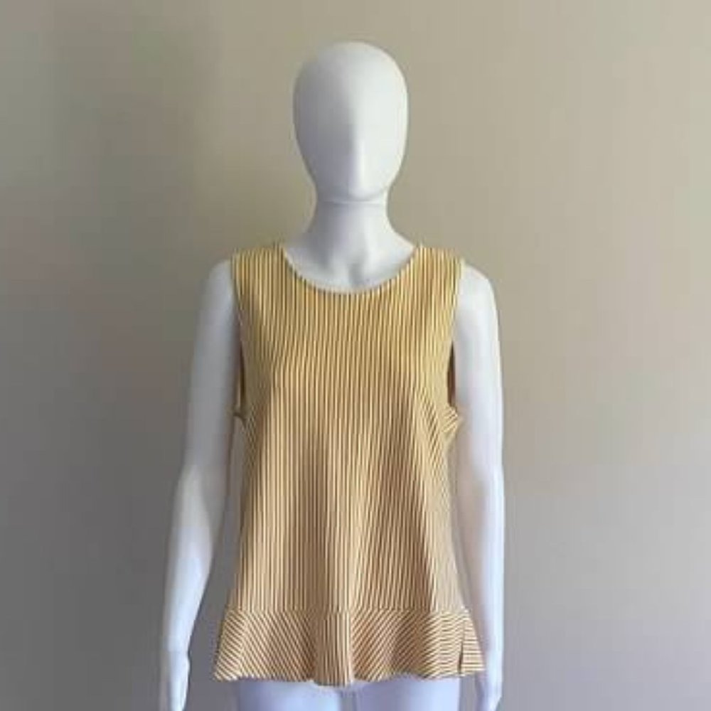 Ann Taylor Mustard Striped Peplum Sleeveless Top